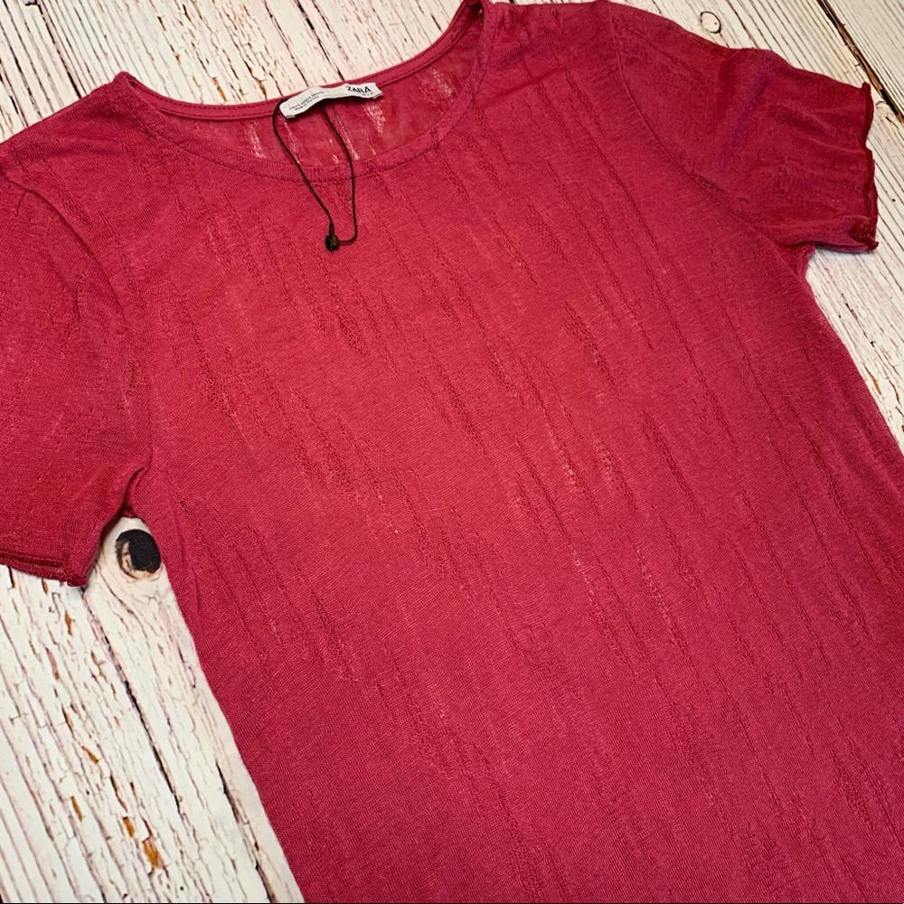 Zara Distressed Magenta Knit Tee
